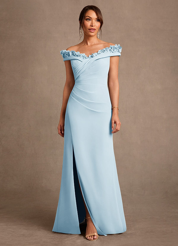 Azazie Jettie Mother of the Brides Dresses Sky Blue Sheath Pleated Chiffon Dress image1