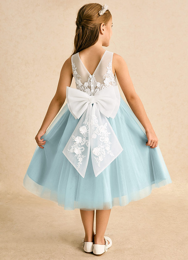 Azazie Lina Flower Girl Dresses Ivory Mist Ball-Gown Lace Dress image1