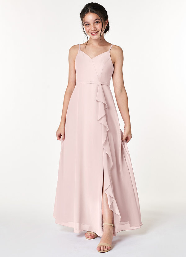 Azazie Naeem Junior Blushing Pink A-Line Ruched Chiffon Dress image1