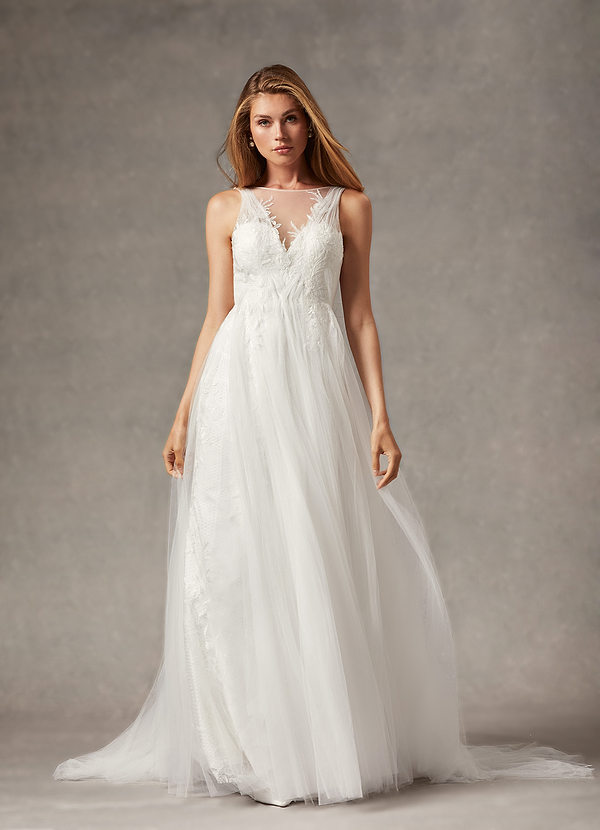 Blanc De Diamant Azazie Adams Robe Trapèze en Tulle Paillettes Blanc De ...