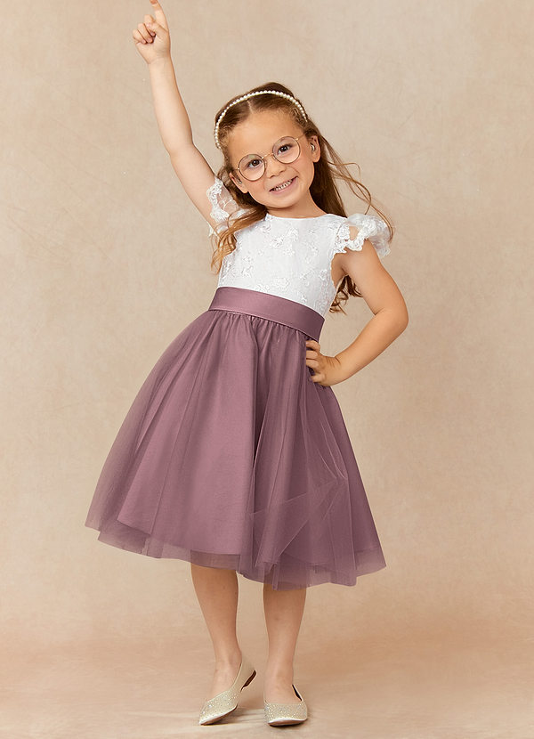 Azazie Vetty Flower Girl Dresses Ivory Vintage Mauve A-Line Lace Tulle Dress image1