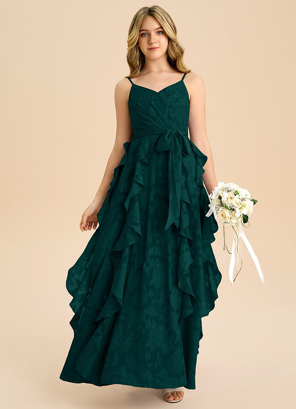 Azazie Peyton Junior Vestido de Pino de Devorado Floral de Corte en A con Plisado image1