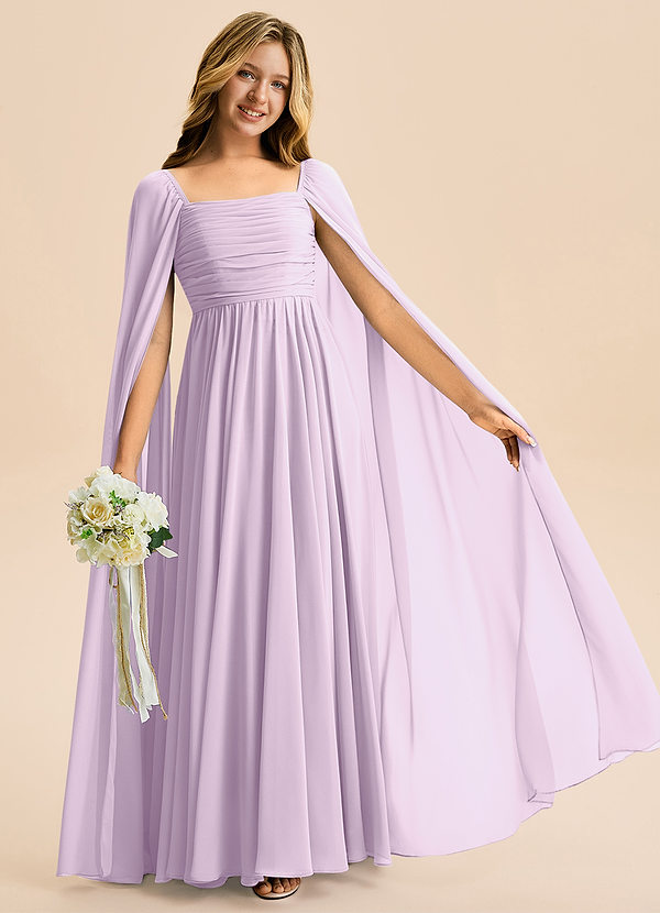 Azazie Calista Junior Linia A Pofałdowany Szyfon Długość podłogi Młodsza druhna Sukienka image1