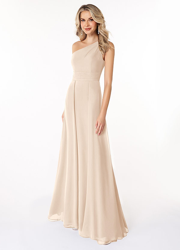 Azazie Dallas Bridesmaid Dresses White Alabaster A-Line One Shoulder Chiffon Dress image1