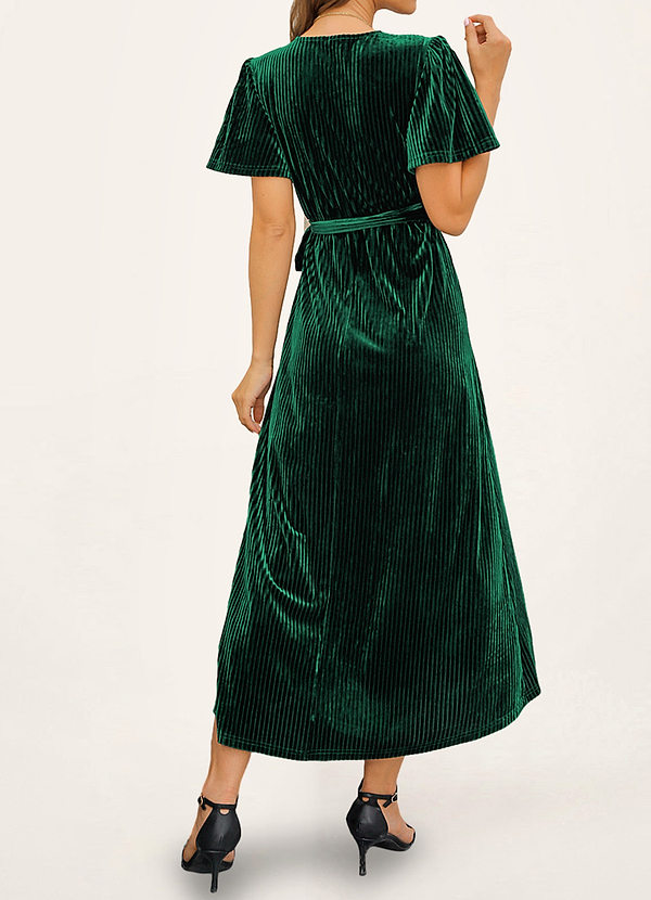 back Ottosen Dark Emerald Striped Velvet Midi Dress