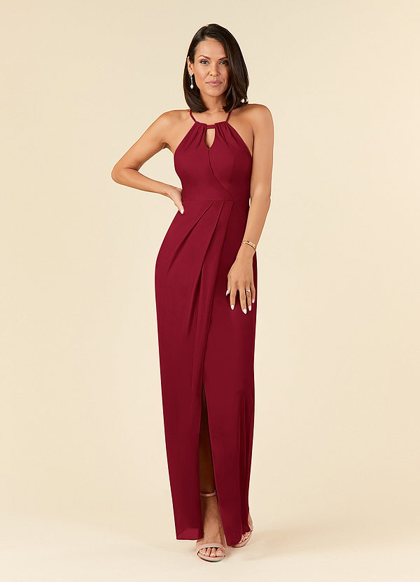 Azazie Hadid Mother of the Brides Dresses Burgundy Sheath Pleated Mesh Dress image1