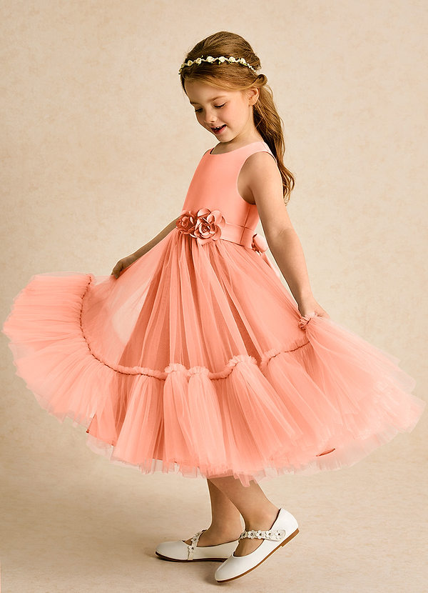 Azazie Miracle Flower Girl Dresses Sunset A-Line Bow Matte Satin Dress image1