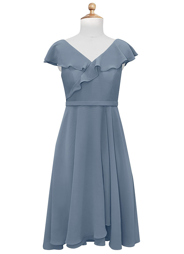 Vestido Delicado De Chiffon Para Dama De Honor Junior Con Mangas De Volantes Y Escote En V Verde Oscuro