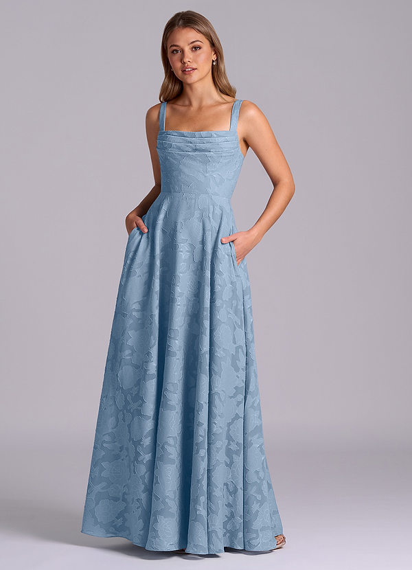 Azazie Shaude Bridesmaid Dresses Powder Blue A-Line Pleated Floral Burnout Dress image1