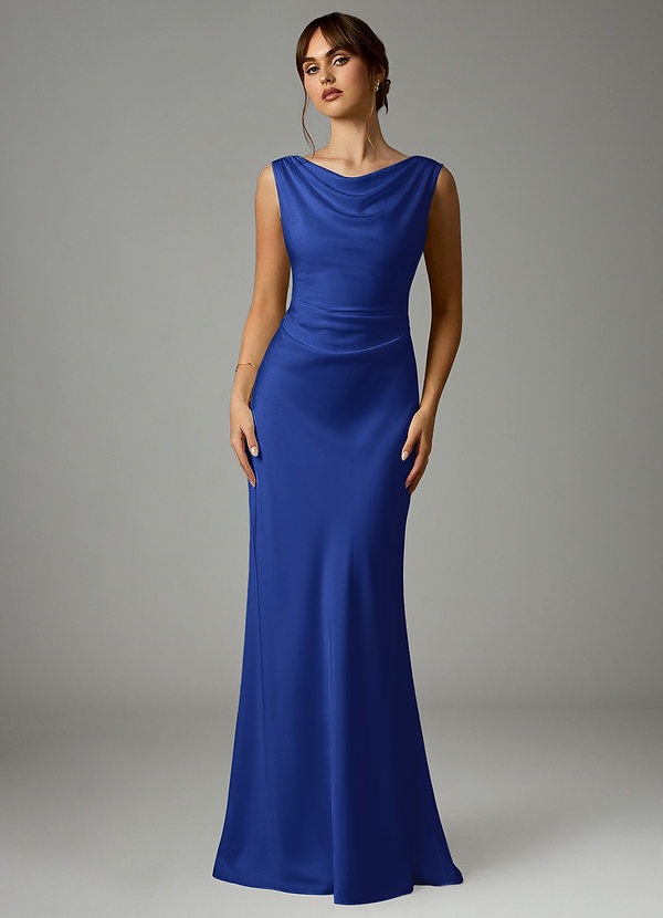 Azazie Kieryn Robes Demoiselle d'honneur Robe Sirène en Satin extensible Plissée Bleu Roi image1