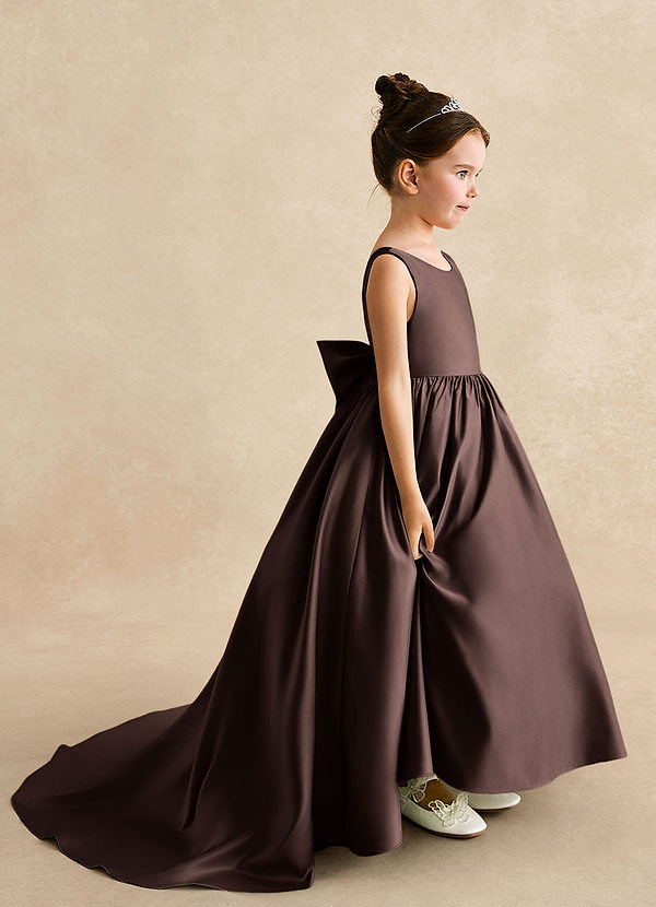 Azazie Mimia Flower Girl Dresses Ganache A-Line Bow Matte Satin Dress image1