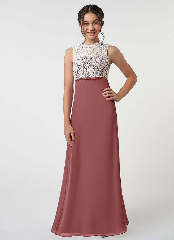 Azazie Rana Junior Robe Trapèze en Mousseline de soie Dentelle Améthyste image1