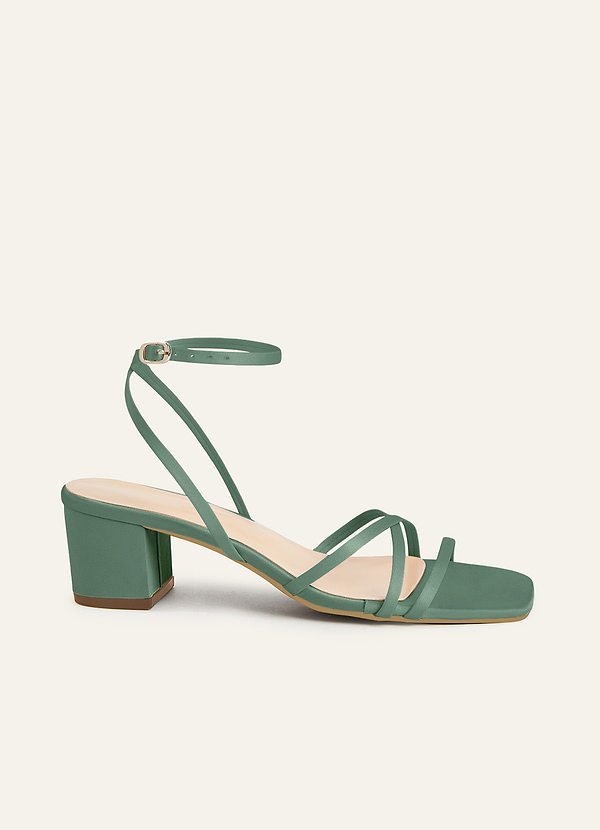 front Matching Color Matte Satin Cross Strips Block Heel Sandals