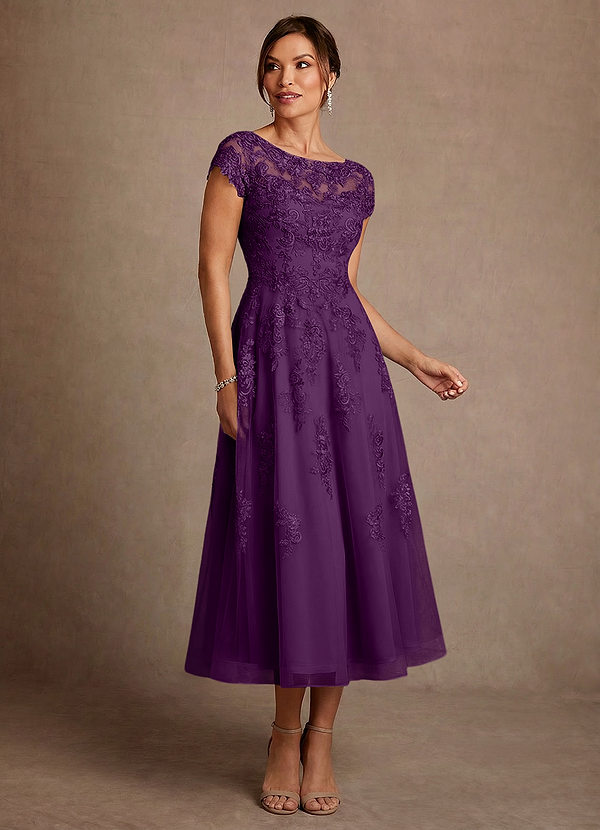 Azazie Jolanda Mother of the Brides Dresses Grape A-Line Lace Dress image1