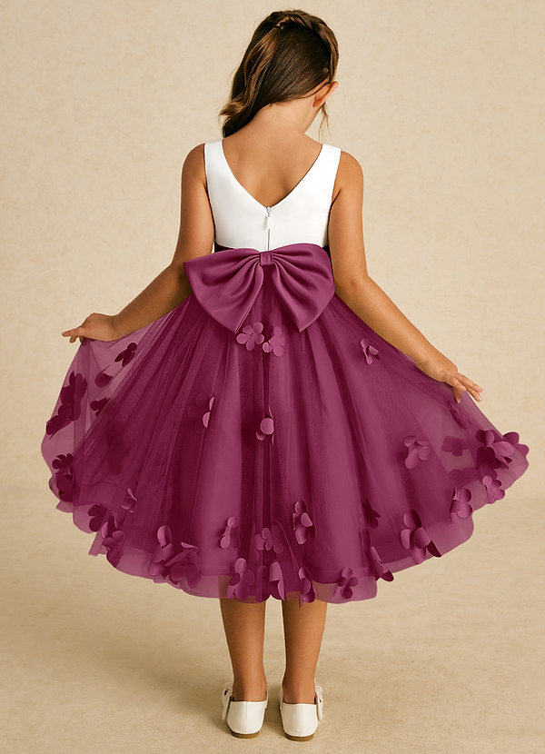 Azazie Sprout Flower Girl Dresses Mulberry A-Line Bow Tulle Dress image1