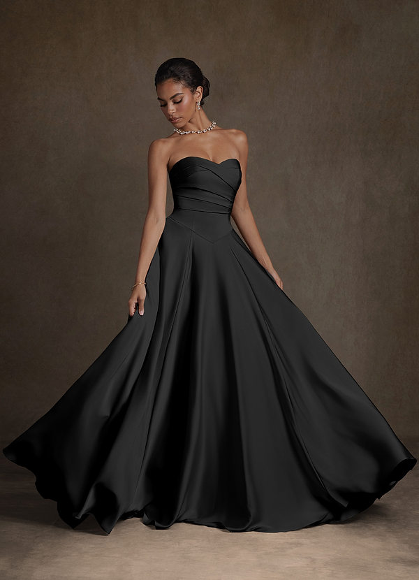 Azazie Alta Wedding Dresses Black A-Line Strapless Stretch Satin Dress image1