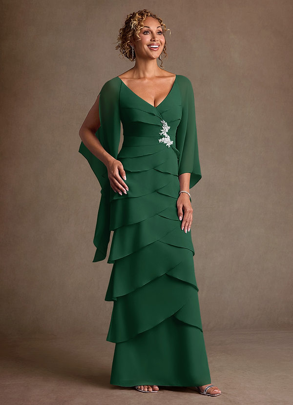 Azazie Arabinda 신부의 어머니 드레스 쉬스 셔링 쉬폰 플로어 길이 드레스 image1