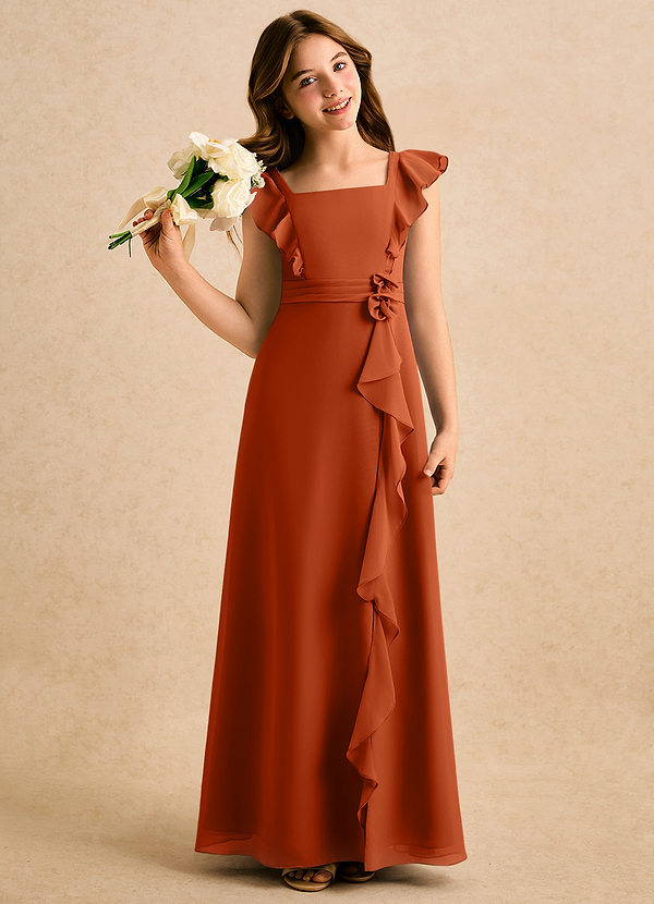 Azazie Soso Girls Formal Sukienki dla dziewczynek sypiących kwiaty Linia A Pofałdowany Szyfon Długość podłogi Sukienka image1