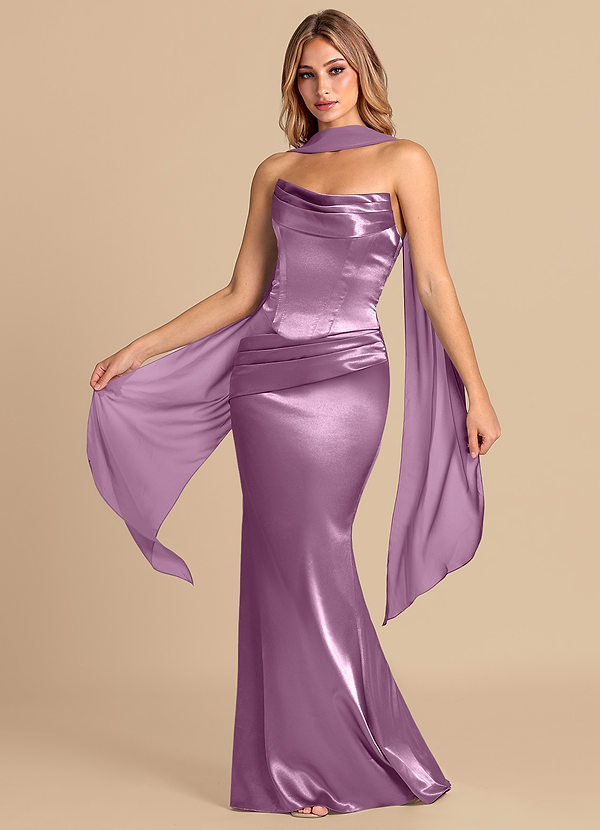 Azazie Sorrel Bridesmaid Dresses Wisteria Mermaid Corset Metallic Satin Convertible Dress image1