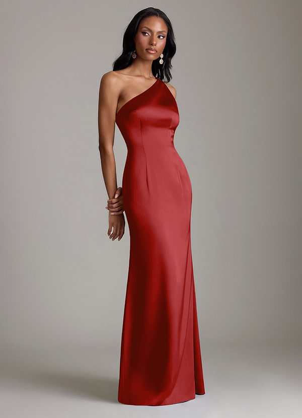 Azazie Voni Abiti da Damigella Abito Sirena in Raso Elasticizzato Monospalla Melograno image1