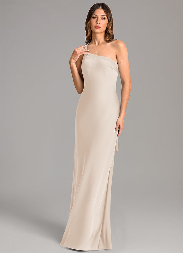 Azazie Monroe Brudtärneklänningar Klä av Sjöjungfru i Stretch Satin Ena axeln Vit Alabaster image1