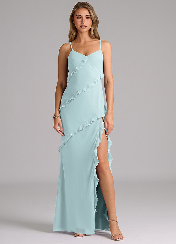 Azazie Nancie Brautjungfernkleider Meerjungfrau-Linie Gestreift Chiffon Kleid Nebel image1