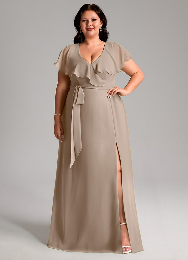 Lainey Bridesmaid Dresses Taupe A-Line with Pockets Chiffon Dress image1