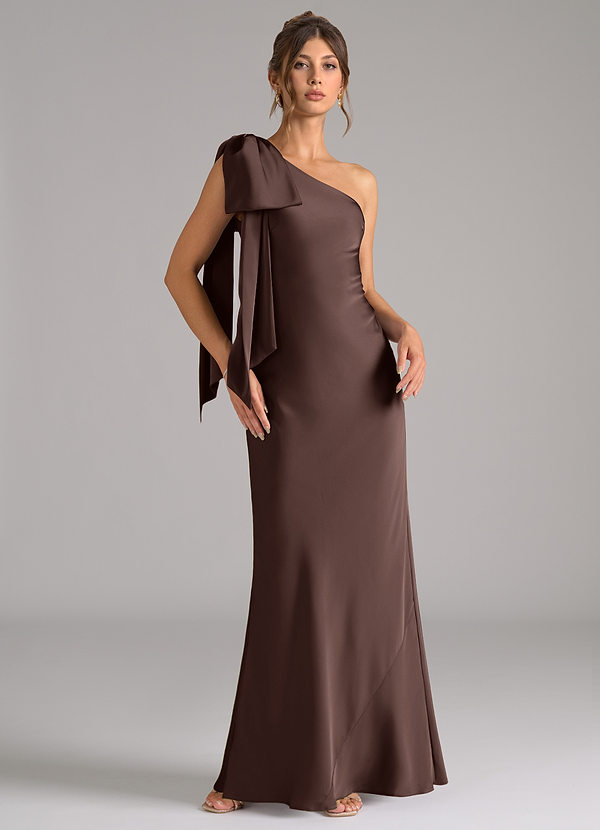 Azazie Capri Bridesmaid Dresses Ganache Mermaid One Shoulder Stretch Satin Dress image1