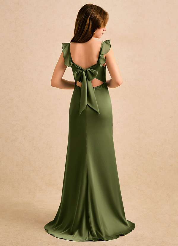 Azazie Novalie Girls Formal 플라워 걸 드레스 인어 절하다 스트레치 새틴 플로어 길이 드레스 image1