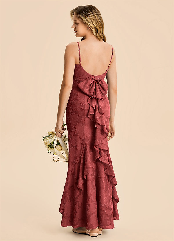 Azazie Lioren Junior Robe Sirène en Floral Burnout Drapé Terracotta image1