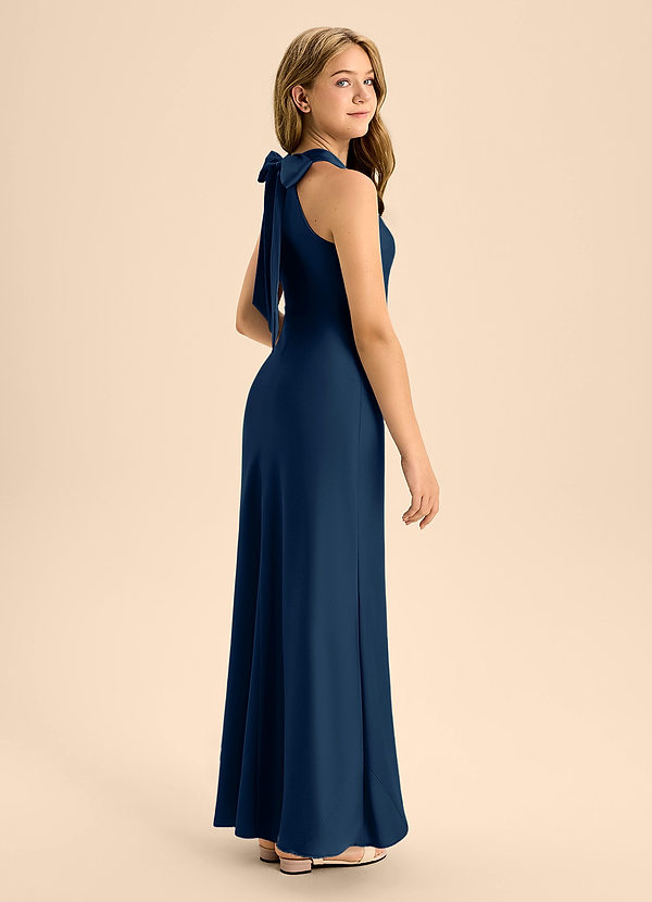 Azazie Doretta Junior A-Linie Plissee Stretch-Satin Kleid Dunkelmarine image1