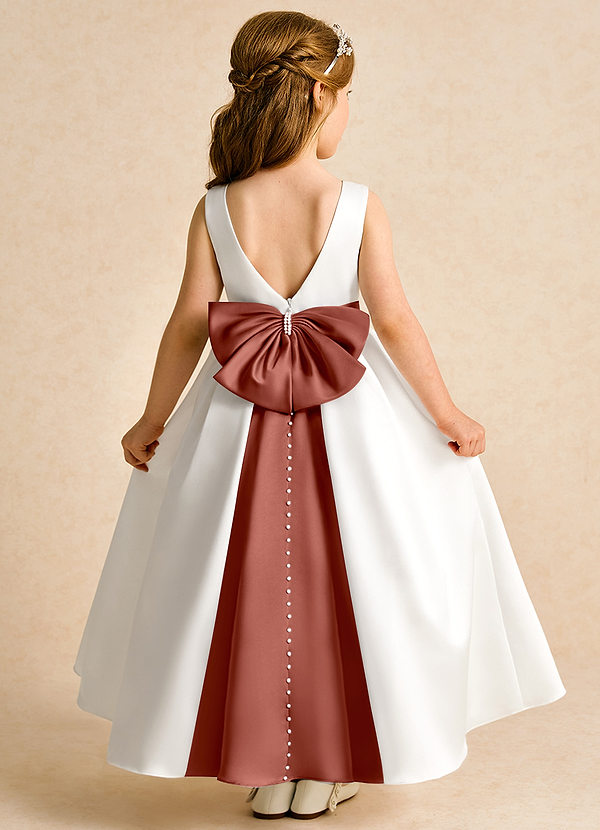 Azazie Cherry Flower Girl Dresses Ivory Auburn Ball-Gown Pleated Matte Satin Dress image1