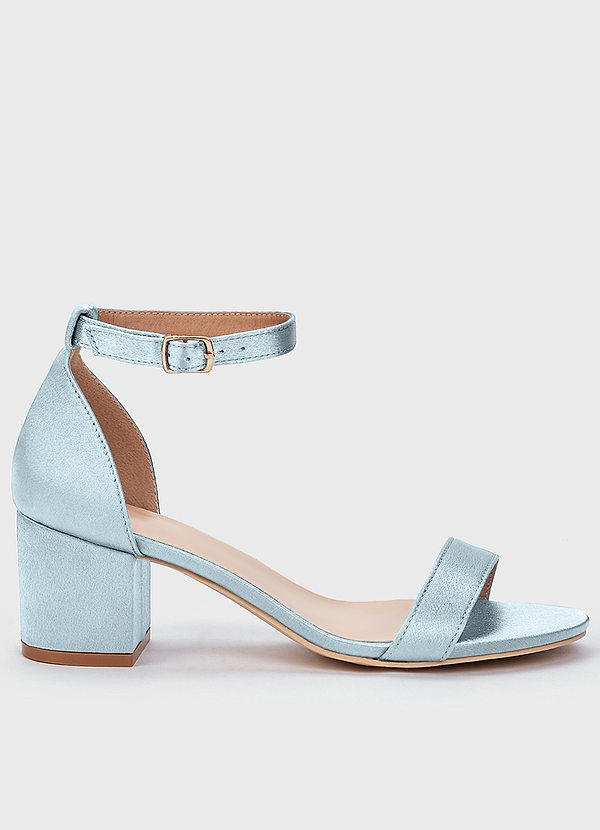front Matching Color Metallic Satin One Strap Buckle Block Heel Sandals