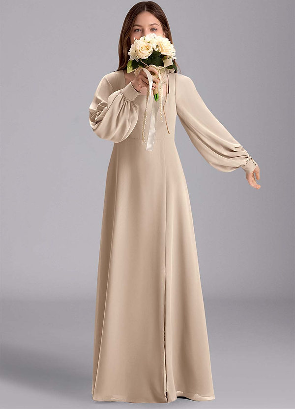 Azazie Bondi Junior Robe Trapèze en Mousseline de soie Blouson Taupe image1