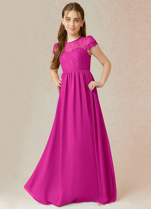 Azazie Delevingne Junior Jurk van Chiffon met A-Lijn Kant Fuchsia image1
