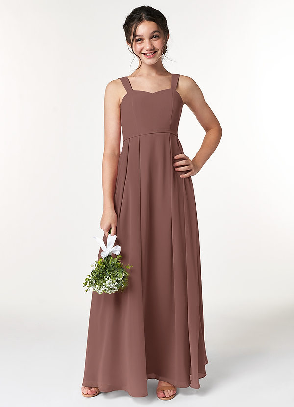 Azazie Simoan Junior Espresso A-Line Sweetheart Neckline Chiffon Dress image1