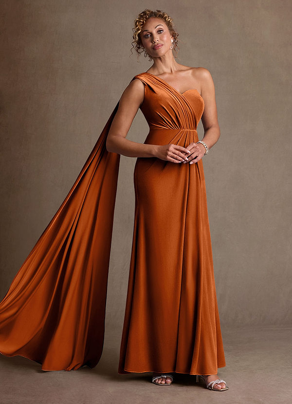 Azazie Aphra Suknie dla Matki Panny Młodej Osłona Jedno ramię Aksamit Długość podłogi Sukienka image1