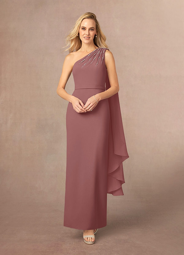 Azazie Gianna Mother of the Bride Dresses Beaded Capelet One Shoulder Chiffon Ankle-Length Dress image1