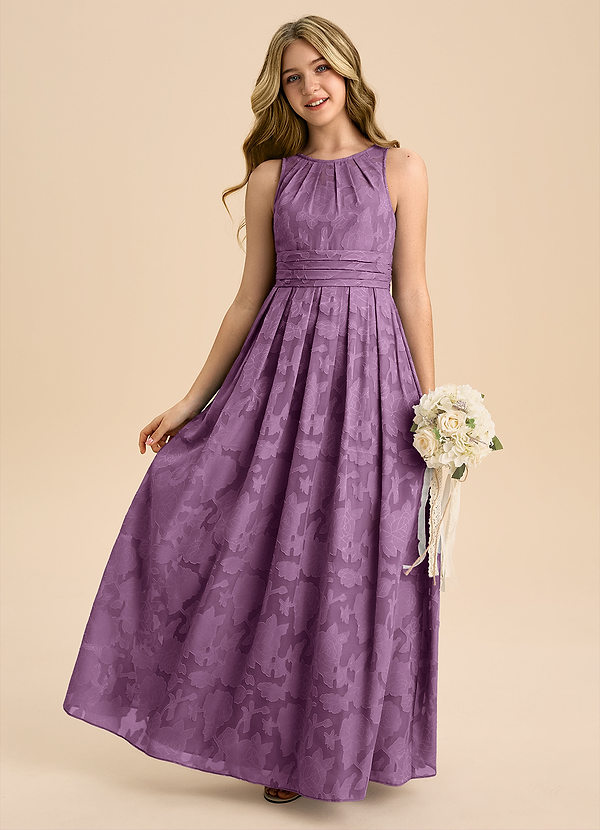 Azazie Bibiane Junior Klä av A-Line i Blommig Utbrändhet Plisserad image1