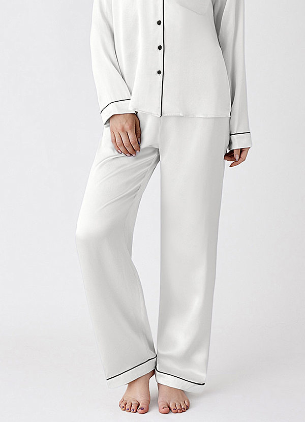front White 100% Washable Silk Pajama Pants