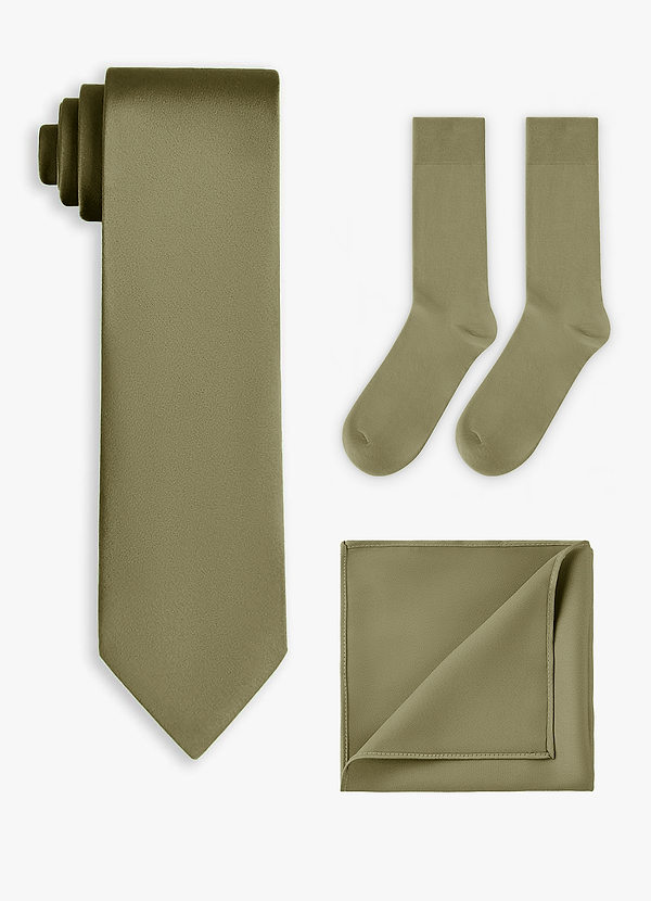 front Conjunto de gravata larga de cetim elástico, lenço de bolso e meias combinando