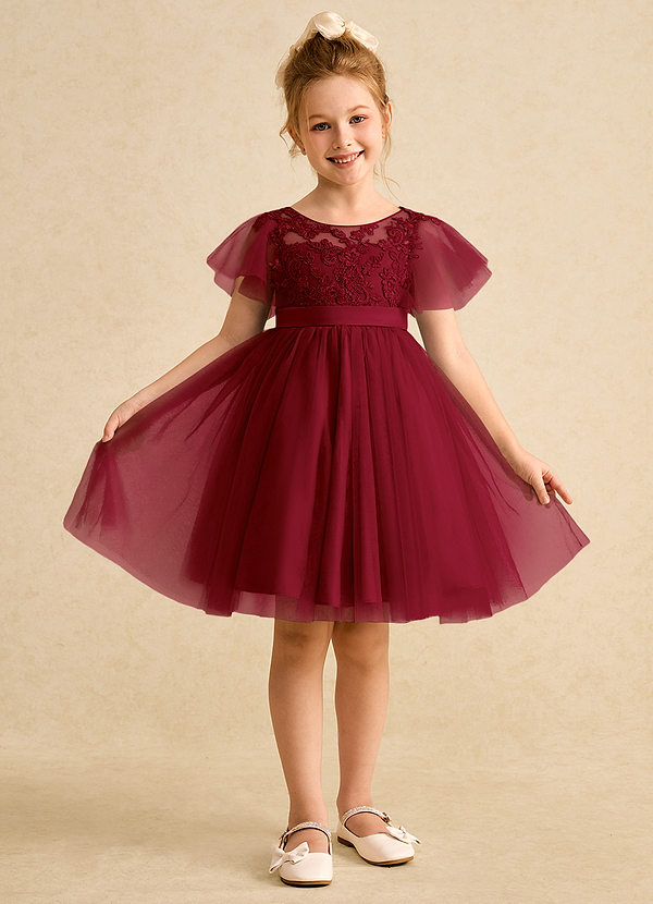 Azazie Queenie Flower Girl Dresses Burgundy A-Line Lace Dress image1