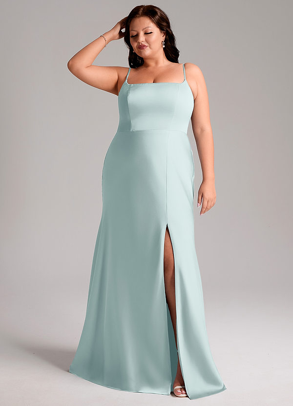 Azazie Lidia Bridesmaid Dresses Mist Mermaid Side Slit Stretch Satin Dress image1