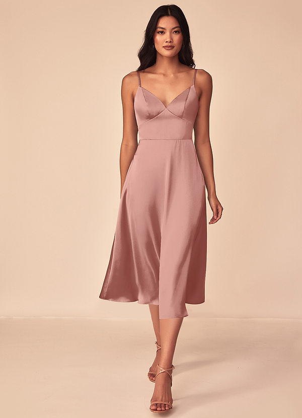 Azazie Dottie Bridesmaid Dresses Rosette A-Line Stretch Satin Dress image1