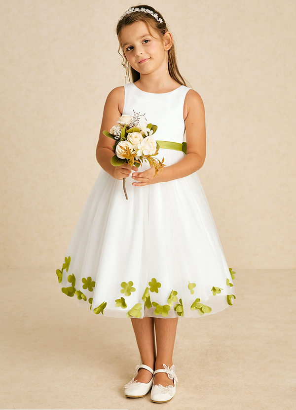 Dot Flower Girl Dresses Ivory Lemongrass A-Line Bow Tulle Dress image1