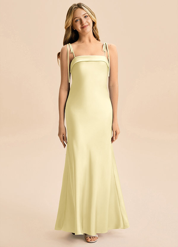 Azazie Willa Junior Lemon Sorbet Mermaid Bow Stretch Satin Dress image1