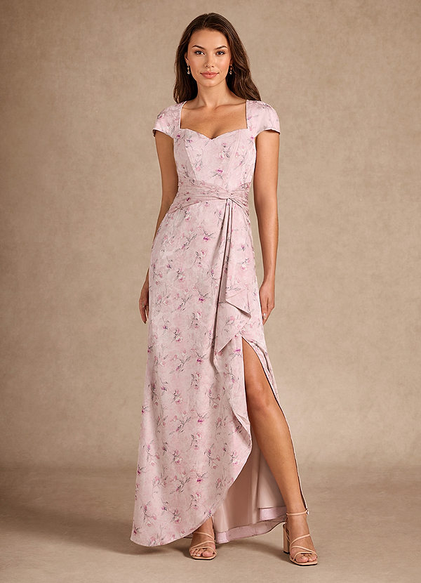 Azazie Elmira Robe Mère de la Mariée & du Marié Robe Fourreau en Satin extensible Encolure en Forme de Cœur Rose Perle image1