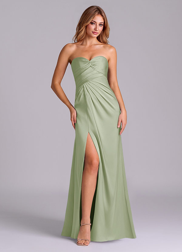 Azazie Sabrine Bridesmaid Dresses Dusty Sage A-Line Sweetheart Neckline Stretch Satin Dress image1