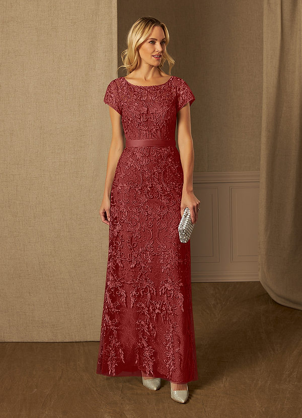 Azazie Dorit Mother of the Brides Dresses Rust Sheath Scoop Lace Dress image1