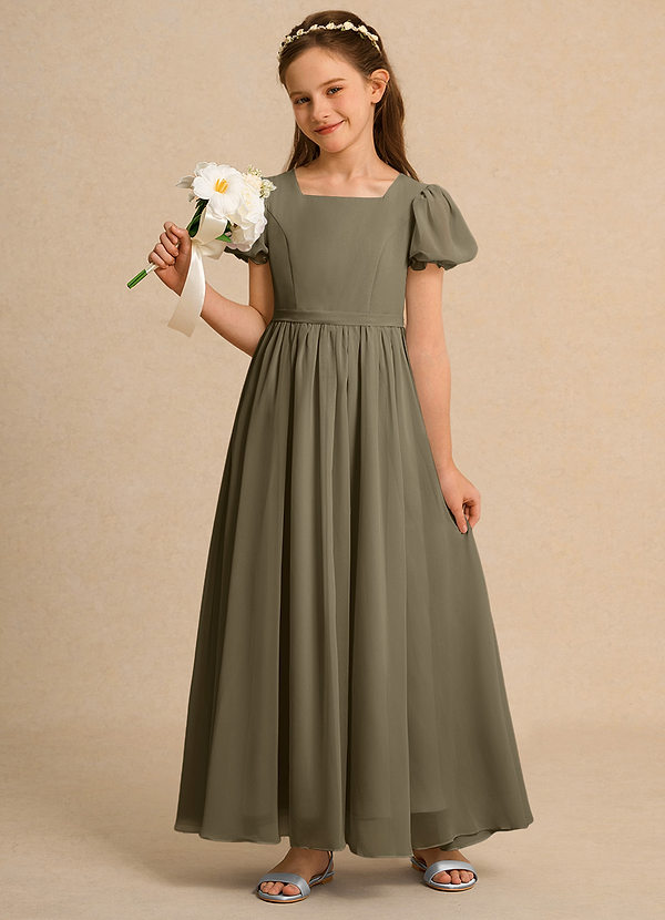 Azazie Lilia Girls Formal Abiti da Ragazza di Fiori Abito A-Line in Chiffon Con Maniche Willow Green image1